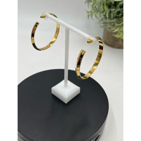 Karl Lagerfeld Signed Large Heavy Gold Plated Hoop Earrings - Picture 6 of 14